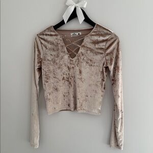 Hollister Beige Velvet Long Sleeved Crop Top